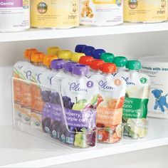 the shelves are filled with baby formulas for sale