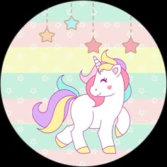 a cartoon unicorn with stars in the background