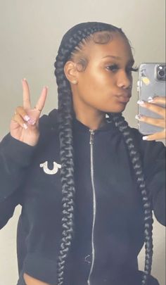 Two French Braids Black Hair, New Hairstyles For 2023 Women Braids, Braids For Black Women French Braid, Simple Cute Braided Hairstyles Black, French Braids With Extensions Black Women, 2 French Braids With Curly Ends, A Quick Hairstyle With Braids, Two Cornrow Braids Black Women, 2 Big Braids Hairstyles