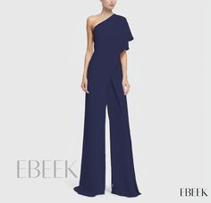 Ebeek - Stylish One-Shoulder Jumpsuit with a Dressy Twist One Shoulder Jumpsuit, Pant Length, Waist Circumference, One Shoulder, Dress Outfits, Jumpsuit, Twist, Blue, Clothes