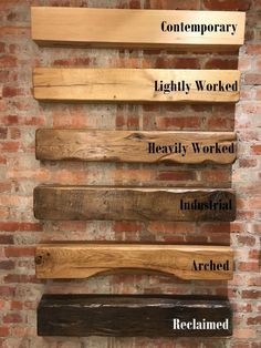 a wooden sign that has different types of wood on it and the words, contemporary, lightly worked