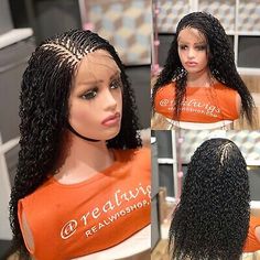 Water Wave Wig Hairstyles With Braids, Wet And Wavy Wig With Braids, Braids On Curly Wig, Braided Wet And Wavy Wig, Braided Water Wave Wig, Different Wig Hairstyles, Braided Lace Front Wigs, Blue Box Braids, Water Wave Wig