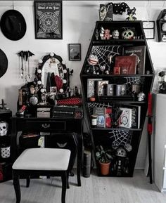 a room filled with lots of black and white decor