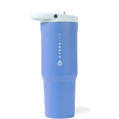 the blue tumbler cup has a white lid