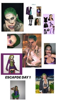 a collage of photos with the caption escape day 1, including an image of joker