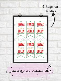 a poster hanging on a brick wall with the words twizz and jollyy