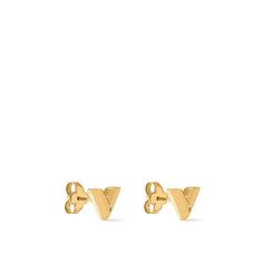 LOUIS VUITTON® - Essential V Stud Earrings - Gold Louis Vuitton Earrings, Louis Vuitton Official Website, Louis Vuitton Official, Color Dorado, Earrings Collection, The Times, Fashion Books, Small Leather Goods, Gold Earrings Studs