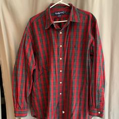 100% Cotton Ralph Lauren Button Up Dress Shirt 2x Never Worn Red And Dark Green. Very Nice Could Easily Be Worn As A More Casual Shirt. Ralph Lauren Red Collared Shirt, Red Ralph Lauren Collared Shirt, Red Collared Ralph Lauren Shirt, Red Shirt With Button Closure And Casual Collar, Ralph Lauren Red Button-up Top, Red Button-up Ralph Lauren Top, Red Casual Shirt With Placket, Casual Red Shirt With Placket, Ralph Lauren Plaid Button-up Top