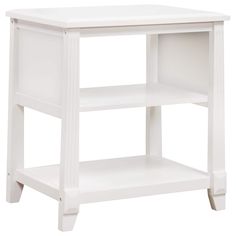 a white wooden shelf with two shelves on each side and one shelf below the shelf