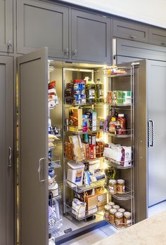 an open refrigerator with food inside of it