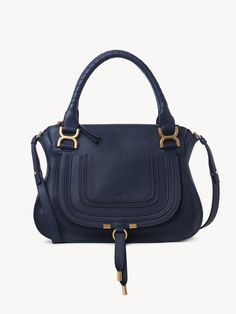 Chloé Marcie Double Carry Bag | Chloé US Chloe Marcie Bag, Chloe Marcie Medium, Sustainable Leather, Chloe Marcie, Day Bag, Carry Bag, Medium Bags, Leather Satchel, Blue Bags