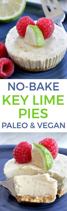 no bake key lime pies with raspberries on top