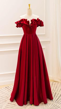 Red Princess Dress Fairytale, Red Bridal Style, Red Princess Dress, Princess Dress Fairytale, Red Formal Dresses, Burgundy Evening Dress, Red Princess, Black Dresses Classy