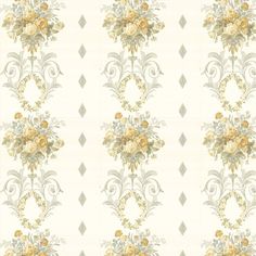 an ornate wallpaper with yellow flowers on it