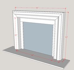 an image of a fireplace with measurements for the top and bottom part, including the mantel