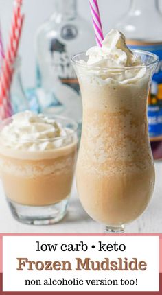 low carb keto frozen mudslide in two glasses with straws on the side