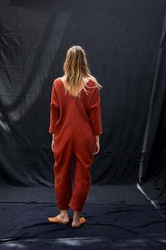 Rachel Craven Jumpsuit in Rust Linen Linen Jumpsuit, Fall Weather, Medium Weight, Rust, Normcore