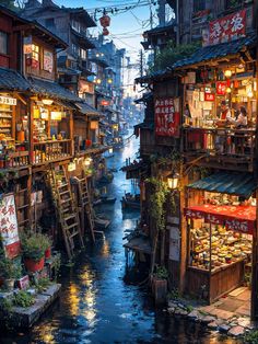 a river running through a city next to tall buildings