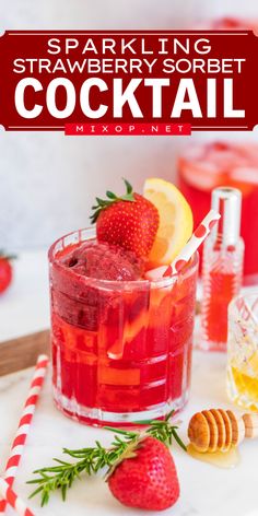 An easy Valentine's Day drink featuring a champagne float! Not only is this sparkling strawberry sorbet cocktail bubbly and refreshing, but it also has an elegant color. So, grab some strawberry sorbet for this Valentine's Day cocktail recipe!