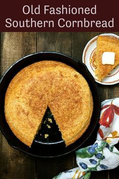 a pie sitting on top of a pan next to two plates with slices cut out