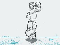 a drawing of a man standing on top of a rock