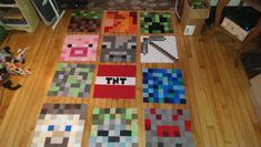 the floor is covered with different colored blocks