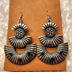 Large Handmade Tri Drop Pierced Silver, Black Bead Earrings, Bead Nickel Free, No Backs, Never Worn Black Bead Earrings, Earrings Bead, Fan Earrings, Silver Jewelry Fashion, Bead Earrings, Earrings Color, Black Beads, Beaded Earrings, Black Silver