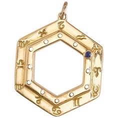 Cartier Vintage Zodiac Sapphire Yellow Gold Pendant Necklace A fabulous vintage Cartier zodiac pendant, the pendant showcases all 12 zodiac signs and has sapphire screw which can be placed on your zodiac sign of choice. The pendant is crafted in 18k yellow gold and measures 1.57" in length by 1.10" wide. Circa 1990s. Total weight: 9 grams. Jeanne Toussaint, Cartier Vintage, Vintage Zodiac, Zodiac Pendant Necklace, Vintage Pendant Necklace, Necklaces Pendant, 12 Zodiac, 12 Zodiac Signs, Zodiac Pendant