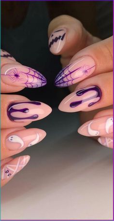 Decorating your nails for Halloween is a fun way to embrace the spooky season. This post contains 29 different Halloween nail designs you can create at home. Ideas, black, designs, art, cute, Disney, spooky, unique, simple, short, subtle, art, acrylic, almond, orange, easy Halloween Nails Easy, Unghie Nail Art, Halloween Acrylic Nails, Cute Halloween Nails, Purple Nail, Her Nails, Almond Acrylic Nails, Thanksgiving Nails