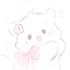 a white teddy bear with a pink bow on it's neck and chest, standing in front of a light background