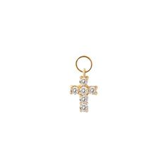 Adorn your favorite hoops with a touch of sparkle to your everyday look. Mix and match your ear-stack with tiny charms to get even more out of your staple hoops. Swap it out any time for an entirely new look. 14K Gold CZ crystals DOES NOT FIT ALL EARRINGS, shop all matching earrings / singles Jumpring Inner Diameter 2.2mm Cross height: 0.25in(6mm) #CS054 Dainty Yellow Gold Cross Charm Necklace, Dainty Charm Necklace With Cross Pendant, Tarnish Resistant, Gold Plated Spiritual Cross Jewelry And Charms, Gold Hypoallergenic Cross Earrings, Gold Cross-shaped Pierced Earrings, Knots Jewelry, Jewelry Gift Guide, Tiny Cross, Choker Pendant