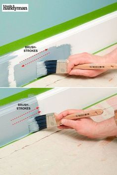 two images showing how to paint the wall