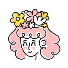 a drawing of a girl with flowers in her hair and wearing a flower crown on her head