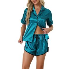 This pajama set is easy to put on or take off, which can give you a light and simple dressing experience, keeping you nice and comfortable all day. Top: The short-sleeved sleepwear features contrast color on the loungewear tops, with a single pocket on the chest. Bottom: The pants have an elastic waist. The soft pajama set for women is stretchy, soft, lightweight, breathable, and comfortable to wear. This pajama set is casual and classy, so even if guests visit suddenly, you won't feel embarrass Simple Dressing, Lounge Top, Soft Pajamas, Womens Pyjama Sets, Sleepwear Sets, Gifts For Your Mom, Pajama Sets, T Shirt And Shorts, Set For Women