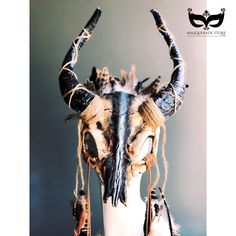 Unisex Reindeer Headpiece Silver/Black, Mid Western Skull Headpiece, Skull Mask With Horns And Feathers, Antique And Vintage Headdress. You have the option to pick Ram Horns (inwards) or Deer Antlers (spiked antler going outward). I N C L U D E D Masks come with thick black elastic band attached. Thank you for supporting small businesses and hope our products bring you and loved ones some joy and humor in these trying times. S H I P P I N G - Current processing times range 5-7 days. Pls note exp Black Bohemian Headpiece For Halloween, Samhain Outfit, Deer Skull Mask, Vintage Headdress, Witch Headdress, Reindeer Skull, Skull Headpiece, Horn Headdress, Skull Headdress