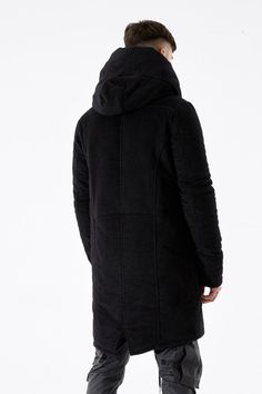 Mens Long Coat in Black Cotton with hood Reed | Etsy Black Parka With Zipper Closure For Cold Weather, Black Parka With Zipper For Cold Weather, Black Winter Outerwear With Side Pockets, Black Hooded Outerwear With Side Pockets, Black Parka With Side Pockets For Winter, Black Winter Parka With Side Pockets, Urban Black Parka With Side Pockets, Black Urban Parka With Side Pockets, Urban Black Parka With Double-lined Hood