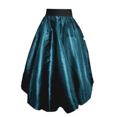 Tale: Pull on our Enoki Puffball Skirt for an evening extravaganza. The deep side pockets are a must on a night out and these can fit your phone as well as all of your other essentials. The gorgeous deep waistband cinches in your waist without being tight and this skirt is fully lined with soft jersey for ultimate comfort. The crisp teal taffeta gathers beautifully at the waist adds volume to the skirt that captures the light beautifully and makes you sure to stand out from the crowd. Our model is 5ft 9" and wears an S with our Primrose Top. Please see our size guide. 100% Polyester Taffeta, 95% Cotton 5% Elastane waistband and 95% Viscose 5% Lycra lining. Made in Britain Wash at 30* Warm Tumble Dry Warm Iron Do Not Bleach Do Not Dry Clean Fitted Taffeta Party Skirt, Fitted Taffeta Skirt For Parties, Satin Tiered Party Skirt, Silk Gathered Party Skirt, Silk Gathered Skirt For Party, Party Satin Skirt With Voluminous Fit, Taffeta Flared Skirt For Evening, Full Taffeta Skirt With Lining, Evening Taffeta Flared Skirt