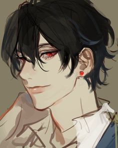 a man with black hair and red eyes