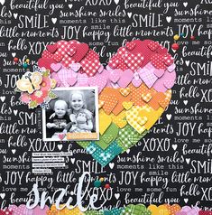 a heart shaped photo frame with words and hearts on the front, surrounded by other images