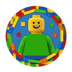 an image of a lego character surrounded by colorful blocks and plastic beads on a white background