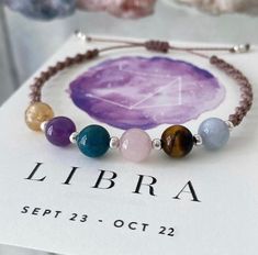 𝙻𝚒𝚋𝚛𝚊  ♎️  Carefully chosen crystal combinations based on their qualities, to enhance and support the personality and traits of each star sign ✨  Libra bracelet includes Citrine, Amethyst, Apatite, Rose Quartz, Tigers Eye & Aquamarine. Each bracelet comes in a gift bag & includes a description card.  𝙰𝚕𝚕 𝟷𝟸 𝚣𝚘𝚍𝚒𝚊𝚌 𝚜𝚒𝚐𝚗𝚜 𝚊𝚟𝚊𝚒𝚕𝚊𝚋𝚕𝚎 🌙 Zodiac Sign Round Beads Jewelry As Gift, Adjustable Spiritual Zodiac Jewelry, Adjustable Gemstone Bracelets For Birthday, Adjustable Celestial Beaded Bracelets As Gifts, Adjustable Gemstone Bracelets For Birthday Gift, Adjustable Celestial Gemstone Beads Jewelry, Adjustable Celestial Bracelet Gift, Adjustable Celestial Bracelet For Gifts, Adjustable Celestial Bracelets As A Gift