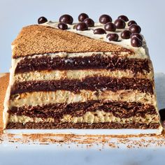 a large cake with chocolate and white frosting