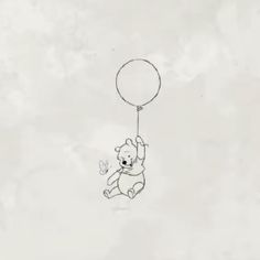 a drawing of a teddy bear flying with a balloon attached to it's back