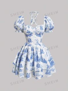 SHEIN MOD Vestido figura & con estampado de planta con tira cruzada de espalda abierta con cordón pecho con fruncido | SHEIN USA 13 Birthday, Cute Dress Outfits, Styl Boho, Plant Print, Dress For Short Women, Really Cute Outfits, Cute Simple Outfits, Fancy Dresses, Cute Casual Outfits