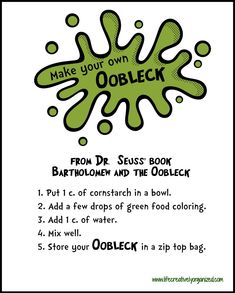 a poster with instructions on how to make an oobleck book for kids