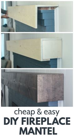 how to build your own rustic mantel from wood pallets and plywood with text overlay that says, build your own rustic mantel