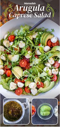 a salad with avocado, tomatoes and lettuce is shown in this recipe