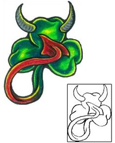 a drawing of a green leaf with horns on it's side and an image of a