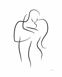 a man and woman hugging each other in the shape of a heart on a white background