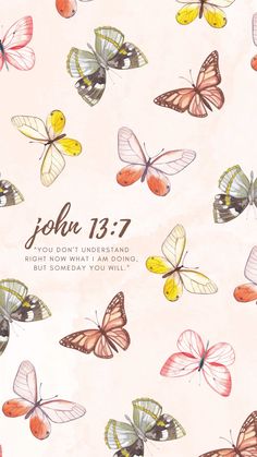 a bunch of butterflies with the words john 13 7